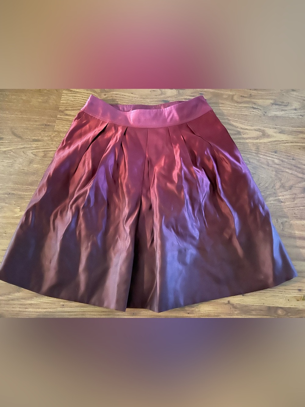 Ann Taylor Magenta Ombré Satin Like Pleated High Waisted A-Line Skirt